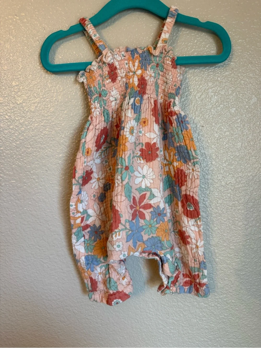 Angel Dear Peach Floral Smocked Romper - Multi